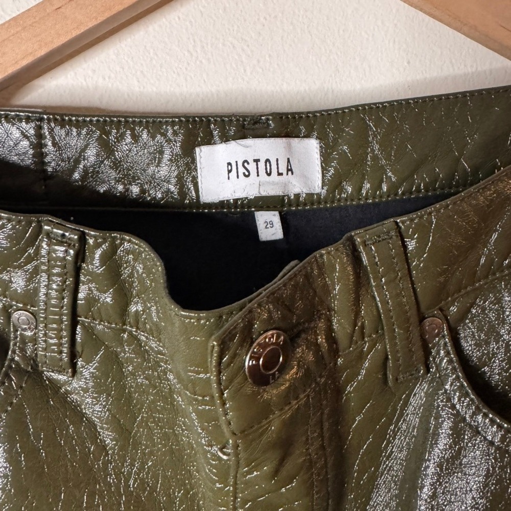 Pistola Olive Green Vegan Leather High‎ Rise Straight Leg Pants Womens 29 - Picture 3 of 4